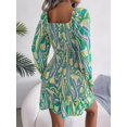 thumbnail image 4 of 2022 Printemps Femmes Robe Mini Moulante à Manches Longues Col Carré Automne Élégante Plissée Imprimée Florale, 4 of 4