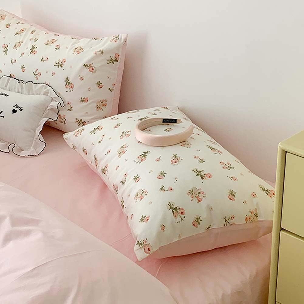 Floral Duvet Cover Set Full Size White Pink Floral Bedding Duvet Cover with Flowers Pattern Soft Microfiber Comforter Cover