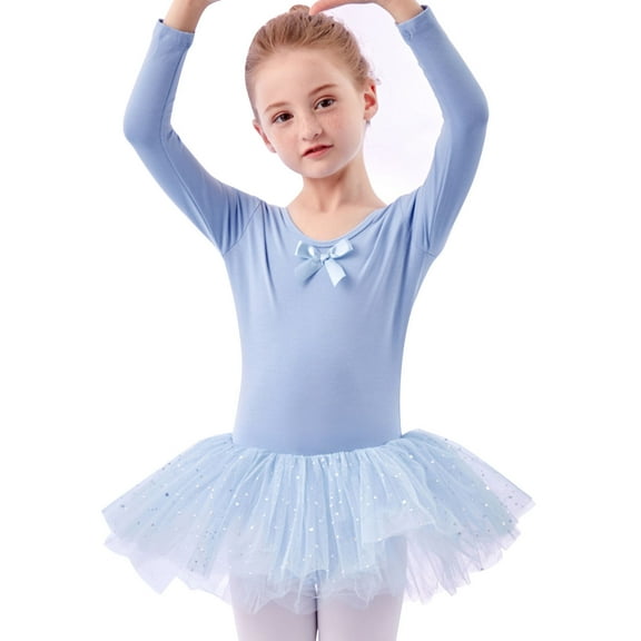 Avrntaa Girls Skirted Leotard Sparkle Long Sleeve Ballerina Tutu Ballet Dress Front Lined