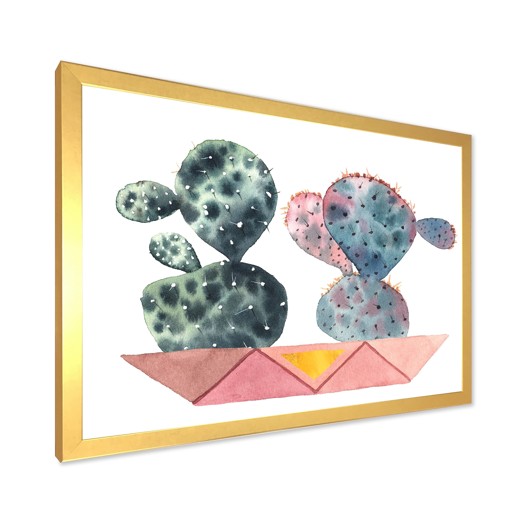 Designart 'Cactus Duo In Pink Pots Geometric' Modern Framed Art Print