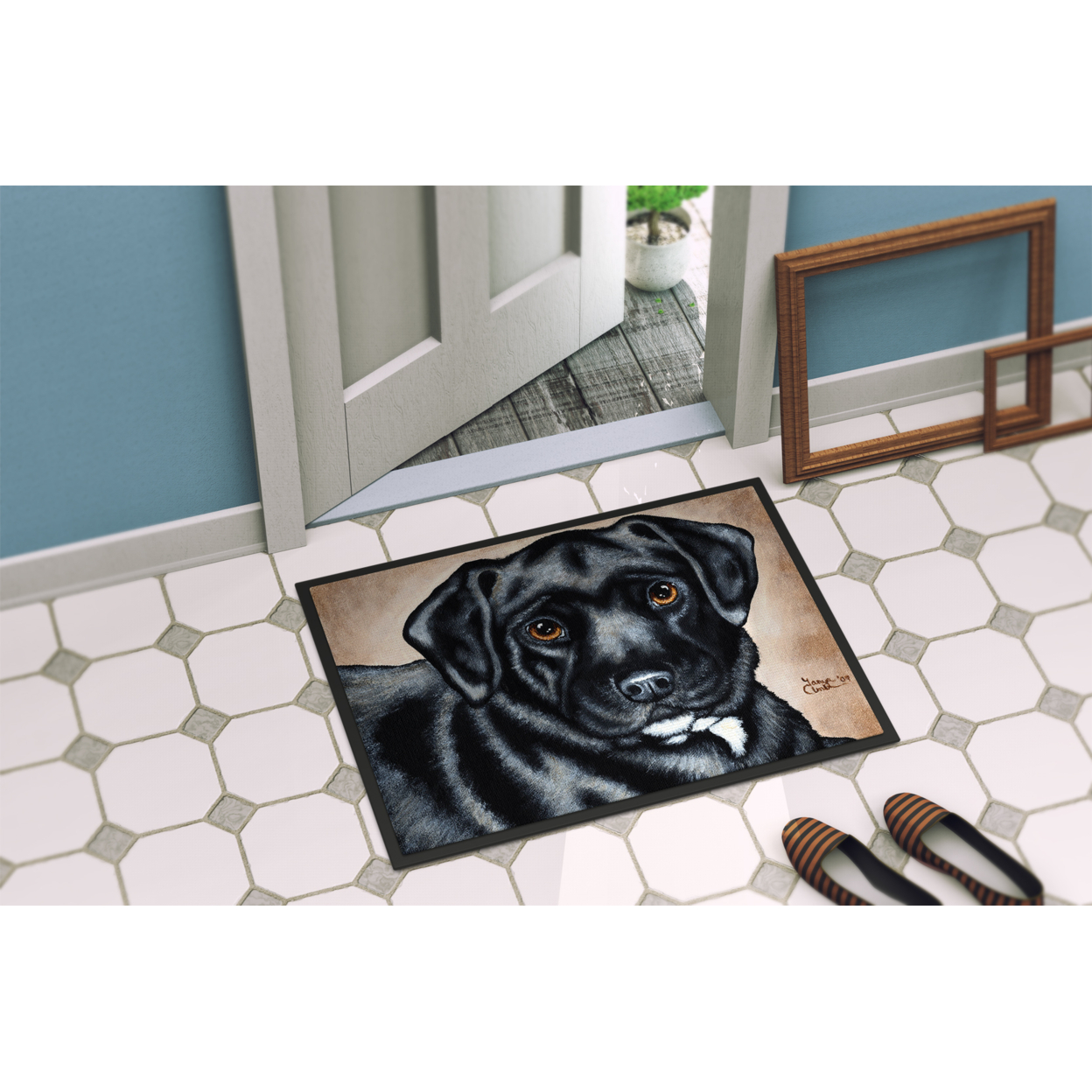 Jensendistributionservices Black Labradors in the Snow Indoor or Outdoor Mat;  18 x 27 MI893026