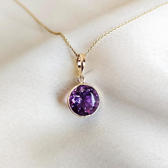 Natural Purple Amethyst Pendant, 14K Solid Yellow Gold Purple Amethyst Pendant, February Birthstone, Natural Amethyst Jewelry