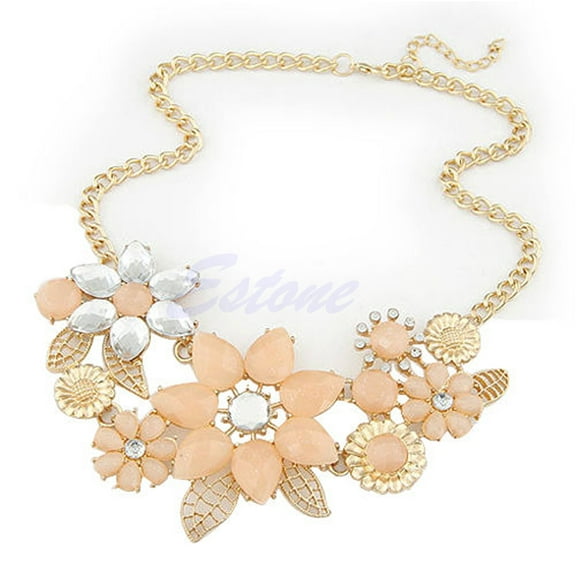 Necvior New Lady Fashion Colorful Resin Big Flower Golden Chain Choker Bib Necklace