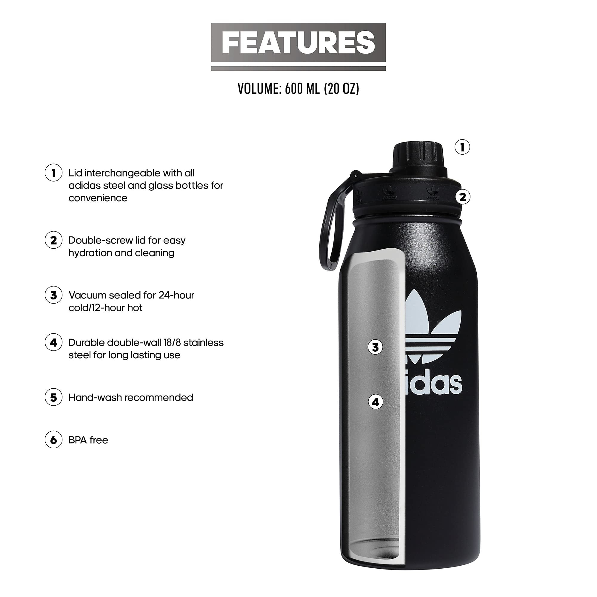 adidas Originals 1 Liter (32 oz) Metal Water Bottle, Hot/Cold Double-Walled  Insulated 18/8 Stainless Steel, Black/White, 32 Ounces - Walmart.com