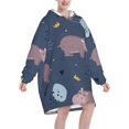 thumbnail image 2 of Hippo Animal,Women's Oversized Wearable Blanket Hoodie, Blanket Sweatshirt,Flannel Pullover Blanket, 2 of 9