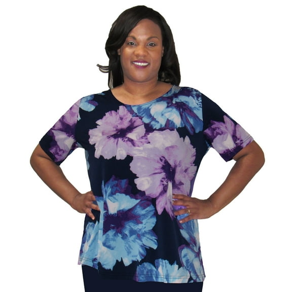 A Personal Touch Women's Plus Size Knit Top - Blue Blossom - 1X