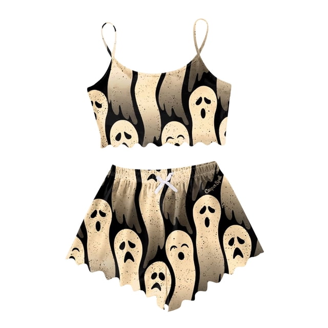 asddcavvf Ensembles de Pyjama pour Femmes 2 Pcs Imprimé Dessin Animé Halloween Ensemble de Shorts de Pyjama