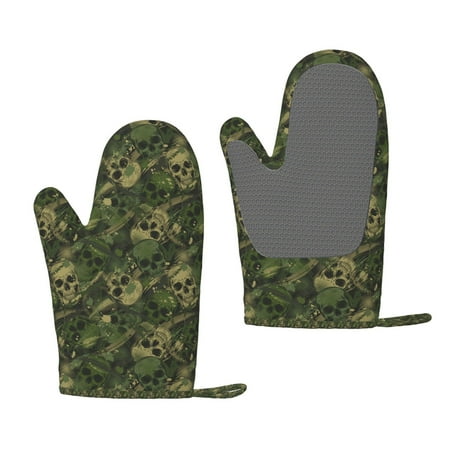 

Hirioo Green Camouflage Skull for Silicone Oven Mitts for BBQ Baking Cooking Set of 2 Heat Resistant 260℃ Non-Slip Kitchen Essentials