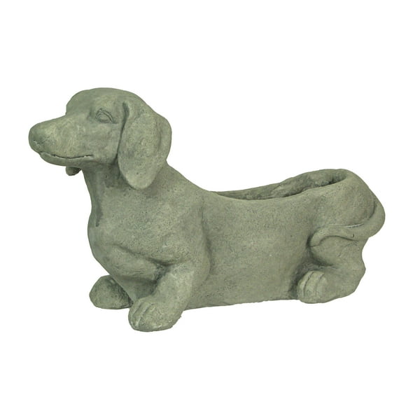 Rustic Distressed Grey Stone Finish Dachshund Dog Indoor Outdoor Planter Plant Pot