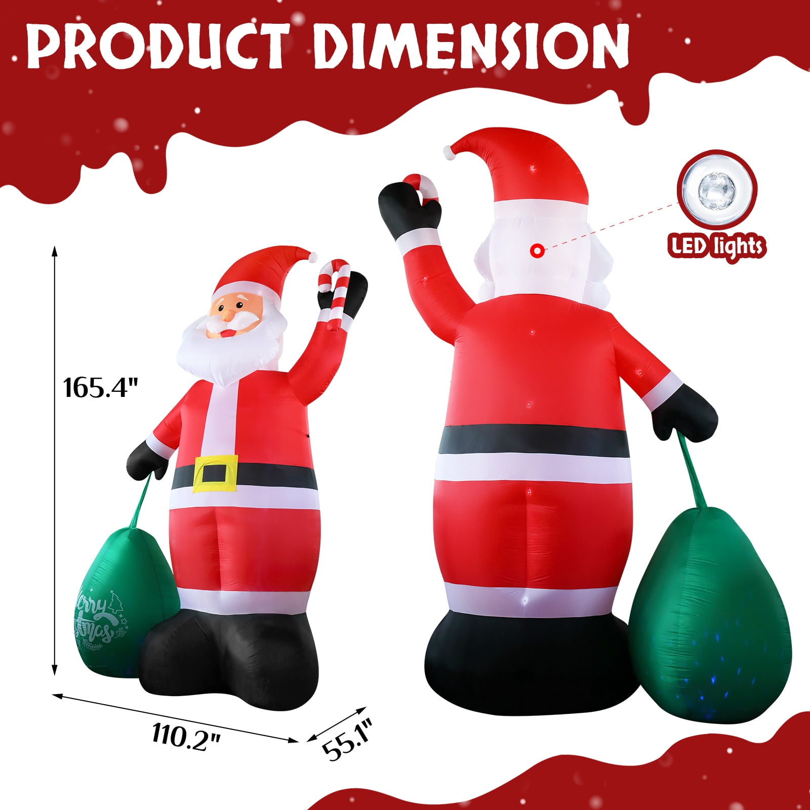 Astoutdoor 14 ft Lighted Christmas Inflatable Decoration, Giant Santa Claus with Gift Bag, Built-in LED Lights, Blow Up Yard Decor for Holiday Party Front Yard Lawn Garden