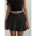 thumbnail image 2 of Women's Summer Mini Skirt Solid Color Low Waist  A-Line Skirt Puffy Short Skirt Casual Clothesfor Party, 2 of 7