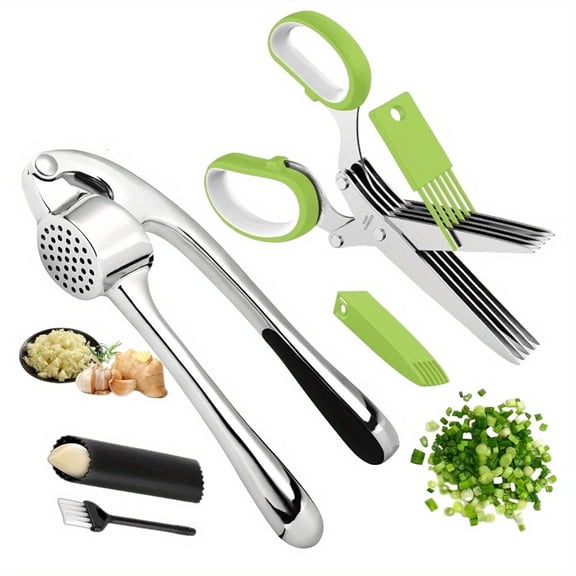 Garlic Presses High -efficiency Vanilla Scissors with Silicone, Garlic Peeler Brush, Heavy Garlic Meat Grinding Machine Is Easy To Squeeze, Can Be Cleaned with Dishwasher To Clean The Garlic Crusher