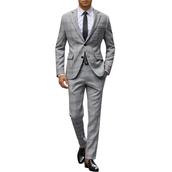 IWRICH Suit Sets for Men 2 Piece Long Sleeve Slim Fit Matching Sets One Button Wedding Party Outdoor Casual Fashion Outfits Grey XL