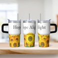 thumbnail image 2 of Sunflower 20oz Stainless Steel Tumbler with Handle and Straw – Insulated Travel Cup with Sliding Lid, 360° Full Wrap Printed Mug for Home, Outdoor & Sports Use, Foral, 2 of 6