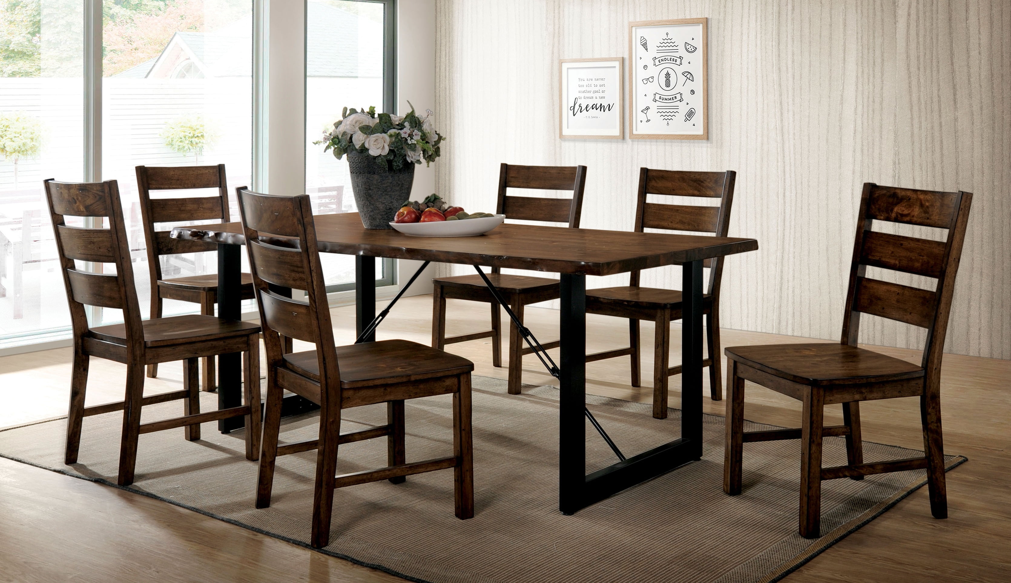 Furniture of America Jared 7 Piece Rustic Dining Table Set, Walnut
