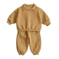 thumbnail image 4 of ZACPNCV Kids Warm Fleece Sweatsuit Boys Girls Solid Color Long Sleeve Pullover Sweatshirt with Jogger Pants 2 Piece Lounge Set 4-5Years Yellow, 4 of 8