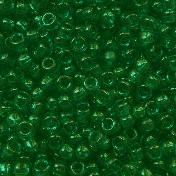 Pony Beads Transparent Green Emerald Crow Beads 6x9mm Large Hole Made in USA