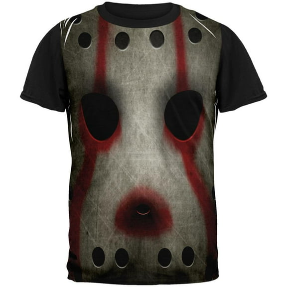 Halloween Horror Movie Hockey Mask Costume All Over Mens Black Back T Shirt Multi MD