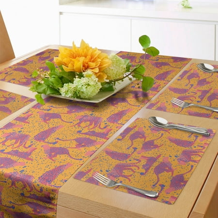 

Leopard Table Runner & Placemats Exotic Wild Animal Silhouettes on a Spotty Backdrop Set for Dining Table Decor Placemat 4 pcs + Runner 12 x72 Orange Purple by Ambesonne
