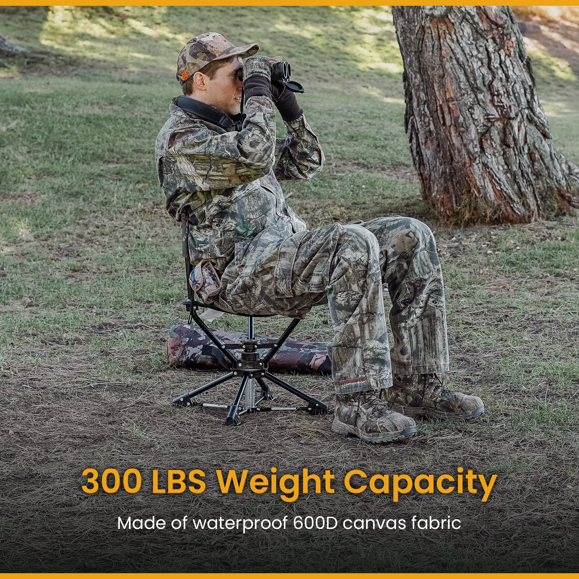 ARROWHEAD OUTDOOR Portable Folding 360° Swivel Tripod Hunting Stool Chair w/ No Sink Feet and Carry Bag