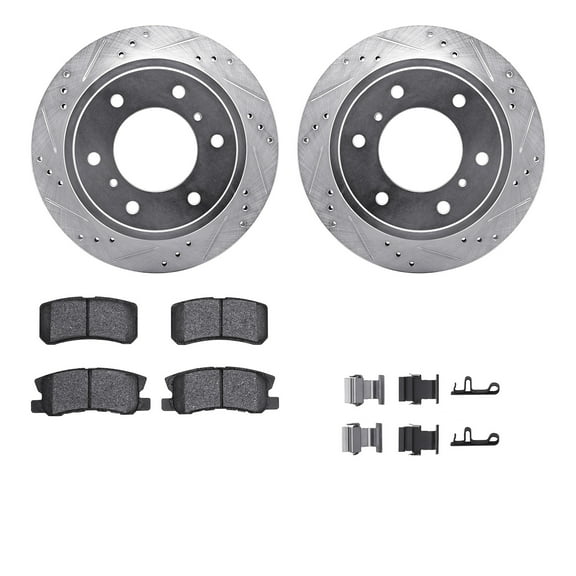 Dynamic Friction Company Rear Brake Rotors-Drilled and Slotted-Silver with 5000 Advanced Brake Pads includes Hardware 7512-72073
