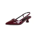 thumbnail image 4 of Sandalias con tacón de charol medio para mujer, zapatos Retro de charol, punta estrecha, color rojo vino francés, sin talón, novedad de verano, 2024, 4 of 5
