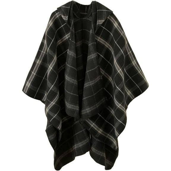CoCoMangos Elegant Pashmina Shawls and Wraps Vintage Plaid Shawl Wraps for Women Poncho with Hat Cardigan Coat Blanket Cape Winter