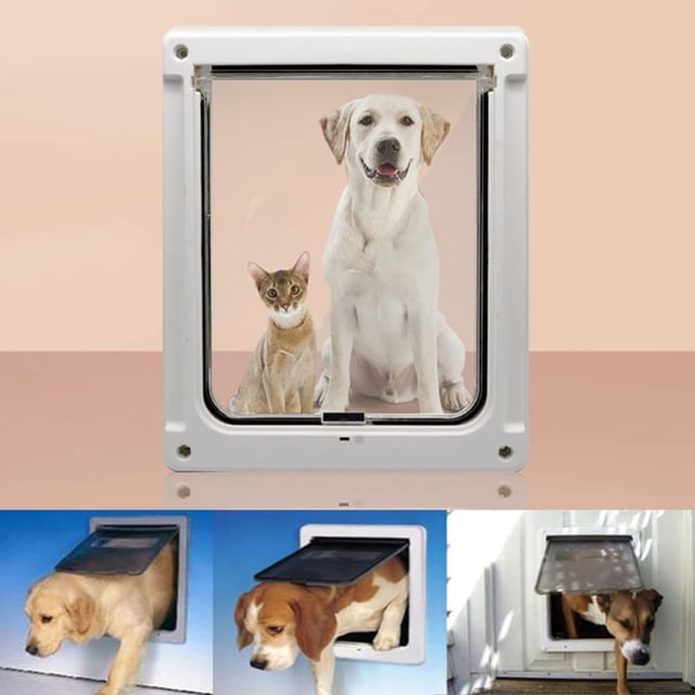 Puerta mosquitera para mascotas, puerta mosquitera con cerradura, puerta magnética autoblocante, kit de seguridad para perros grandes, blanco