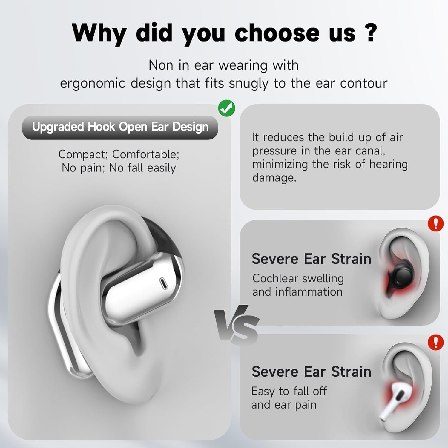 Intelligent Touch Screen Open Ear Earbuds Bluetooth 5.4 Headphones Over The Ear Earbuds 50H Playtime LED Display Charging Case Sport Over Earphones for Running Fitness (Black)