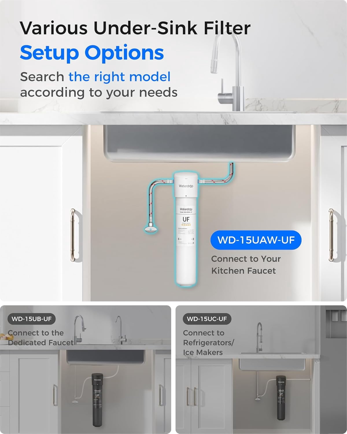 Waterdrop 15UAW-UF 0.01 μm Ultra Filtration Under Sink Water Filter System, 2 Years, Reduces Lead, Chlorine, Bad Taste & Odor