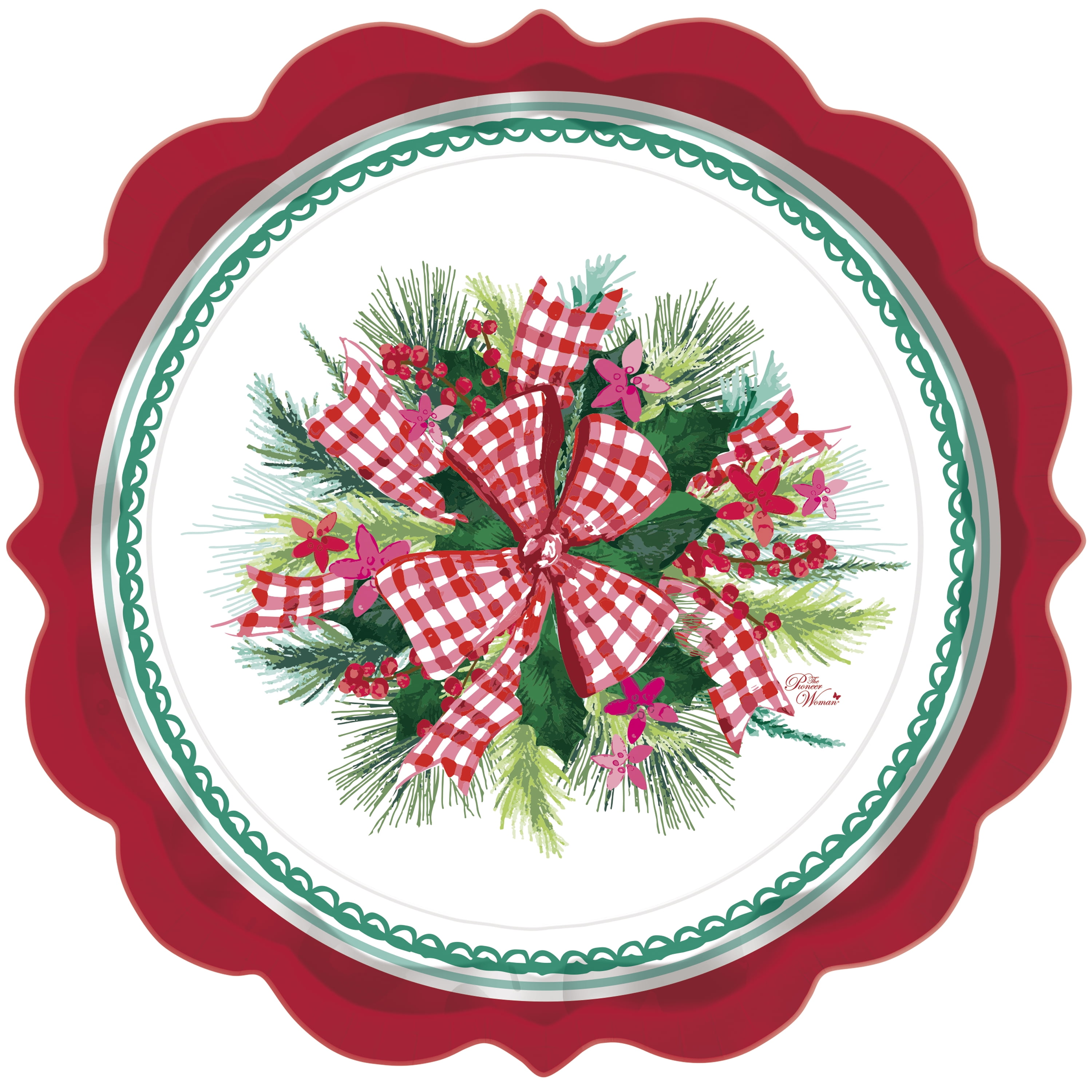 Pioneer Woman Holly & Bows Christmas Paper Dessert Plates, 8in, 36ct