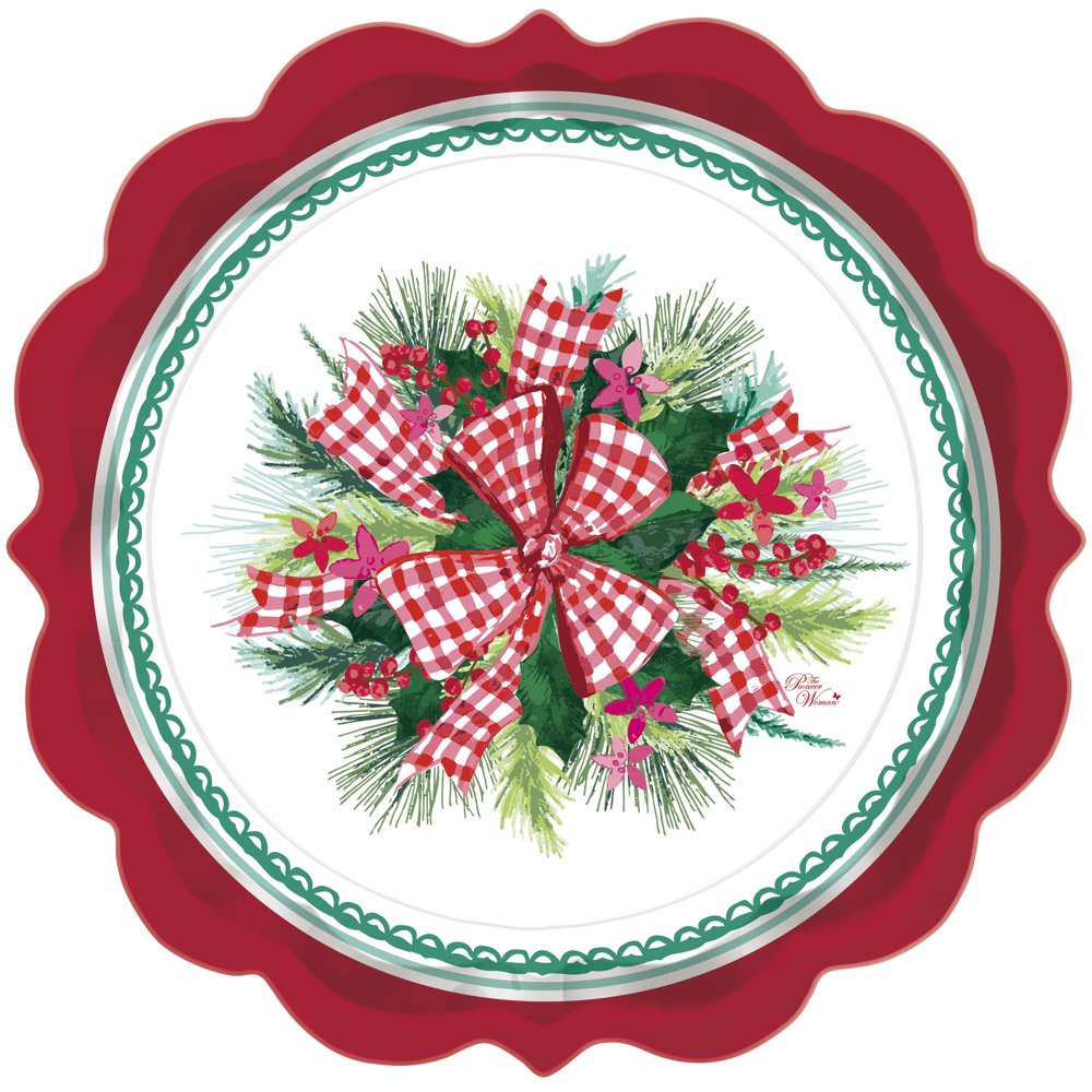 Pioneer Woman Holly & Bows Christmas Paper Dessert Plates, 8in, 12ct - Walmart.com - Walmart.com