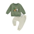 thumbnail image 2 of Musuos Infant Boys 1st Birthday Outfit 6M 12M 18M Long Sleeve Letter Print Pullover Tops and Solid Color Elastic Pants Sets, 2 of 9