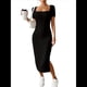 thumbnail image 2 of Vestido de Verano 2025 para Mujer, Ajustado, de Corta, Acanalado, con Abertura Lateral, de Punto y Cuello Cuadrado Negro L, 2 of 8