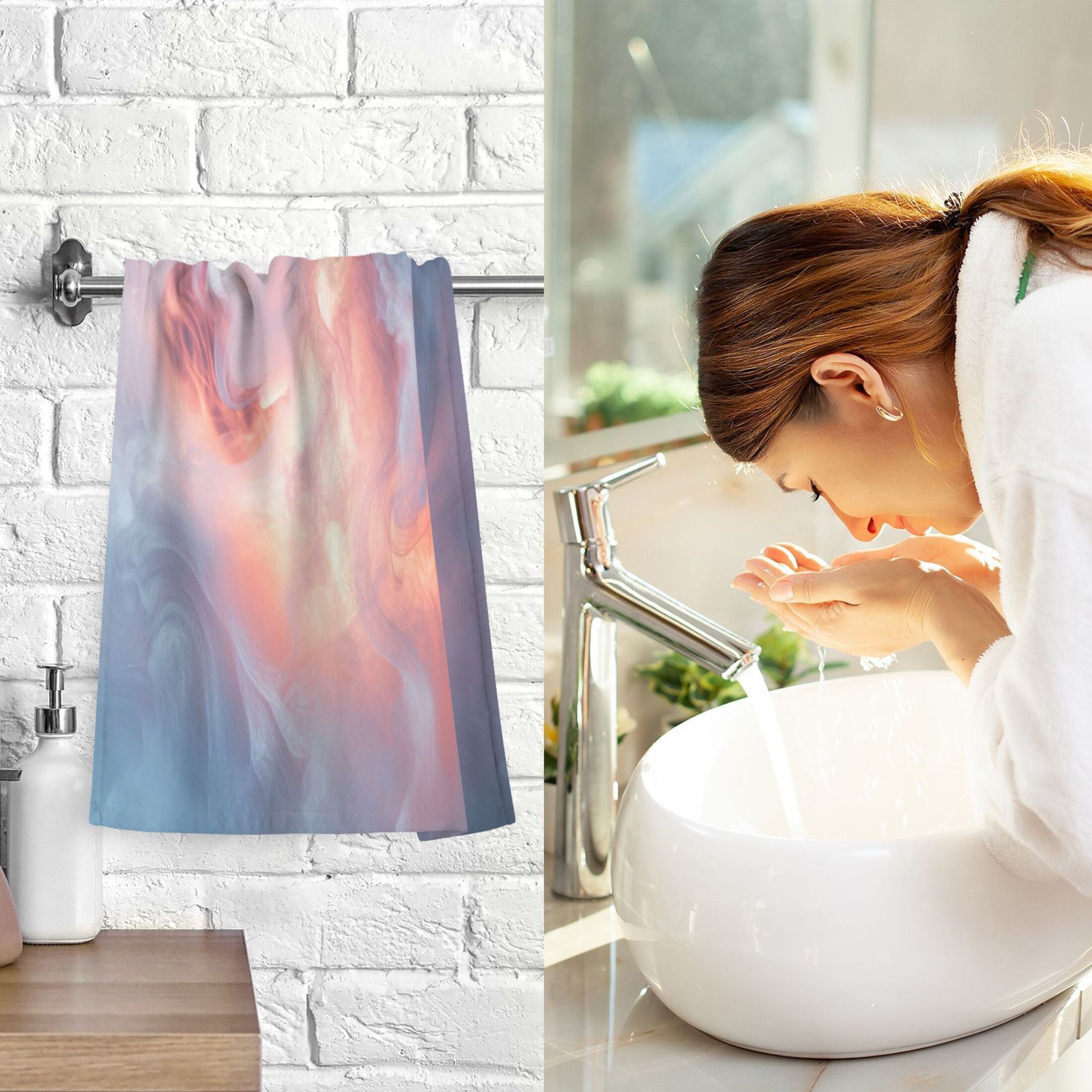 Cotton Towel Two-Piece 16x28 Inch One Sizex2 Face Towel Set Towel Set Cotton Hand Bath Towel Bathroom Beach White Smoke
