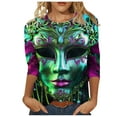 thumbnail image 2 of DDAPJ pyju Mask Graphic Tees for Women Mardi Gras 3/4 Sleeve Shirts Novelty 3D Printed Party Blouses Tuesday Carnival Themed T-shirt Loose Fit Round Neck Tee Tops Multicolor XL, 2 of 5
