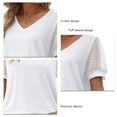 thumbnail image 5 of Summer Fashion Women's V-Neck Puff Sleeve Short Shirt - Pure Color Loose Fit Casual Blouse in White, Size M, 5 of 6