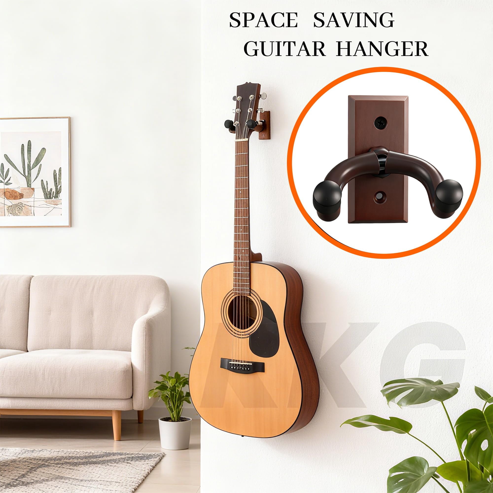 6 Pack Guitar Brown Wall Mount  Solid Wood U-shaped Hanger For Acoustic Electric Banjo Bass - Holder Hook Stand Player