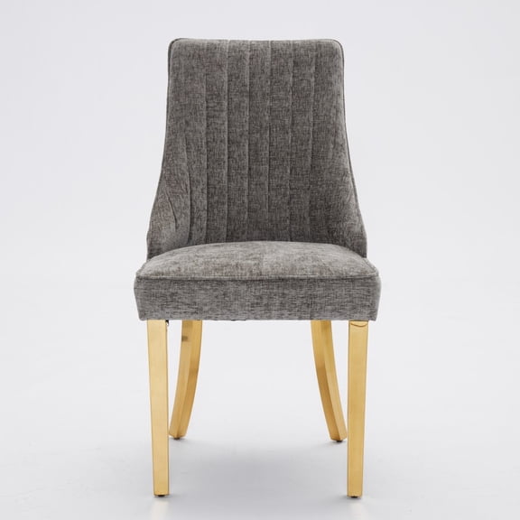 Gearwell Dining Chairs Side Chairs Accent Chairs, Set of 2 Gray Chenille Upholstered Chairs with Channel Tufting and Gold-Plated Stainless Steel Legs for Dining Room
