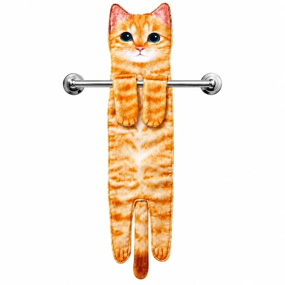 Huzeijin Cat Hand Towel, 23.6 x 6 in Cute Hanging Bathroom Hand Towel, Soft Absorbent Decorative Towel for Kitchen and Bath