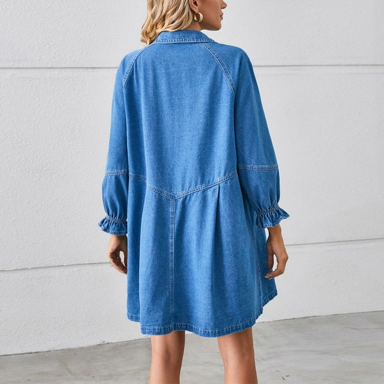 APEXFWDT Long Sleeve Denim Dress for Women Jean Dress Button APEXFWDT Long Sleeve Denim Dress for Women Jean Dress Button