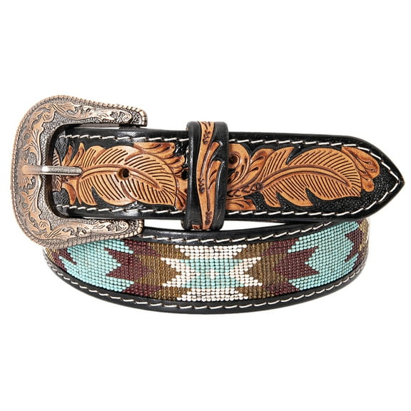 HILASON Western Genuine Leather Belt for Men Women Cowboy Cowgirl Handmade Unisex Full Grain Heavy Duty Tooled Beaded Belt