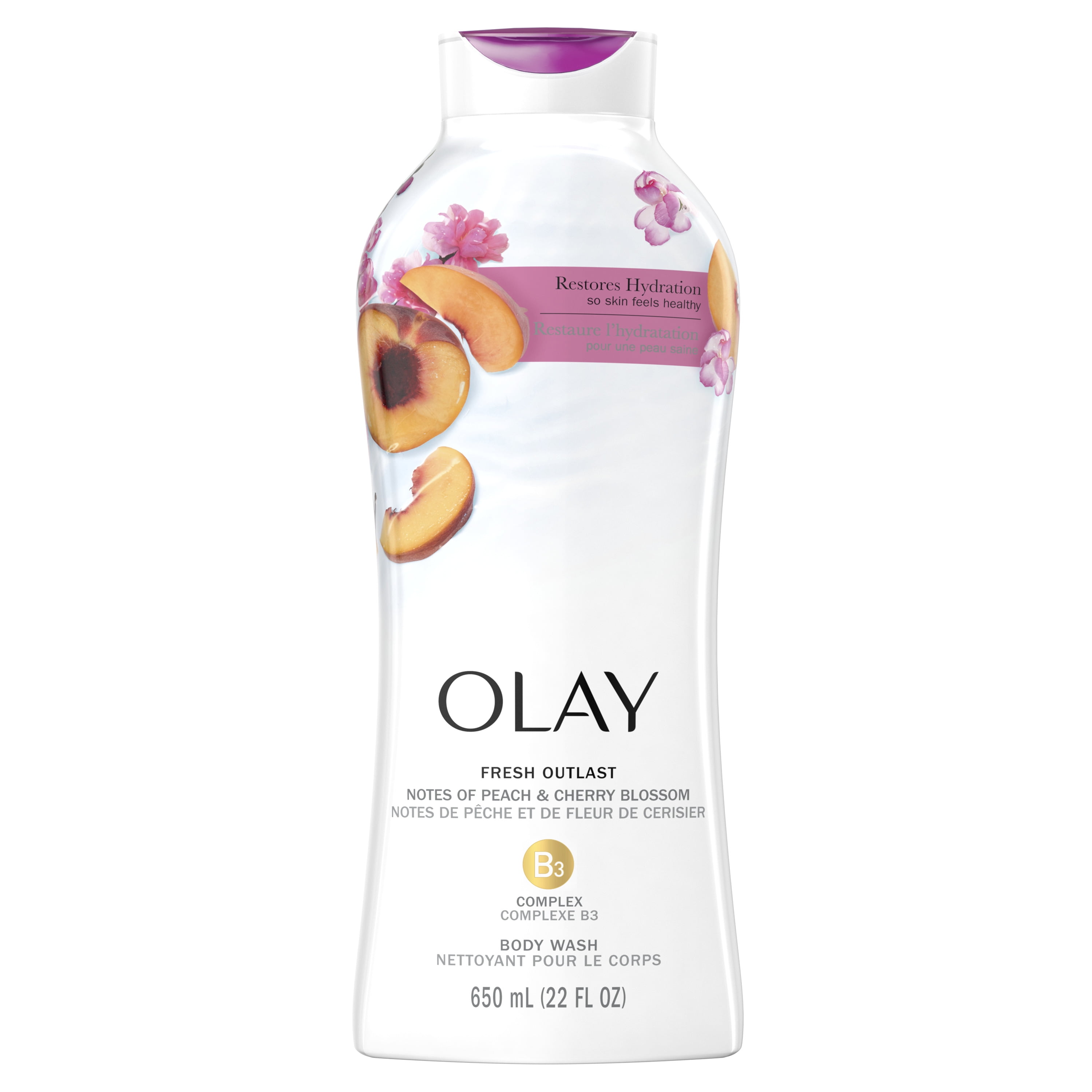 Olay Fresh Outlast Paraben Free Body Wash with Energizing Notes of Peach and Cherry Blossom, 22 fl oz