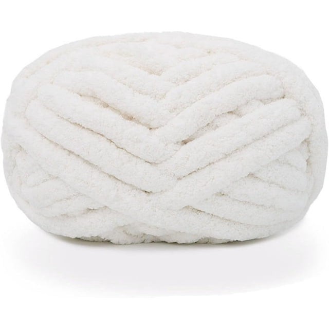 Nvzi 1 ovillo de hilo de chenilla grueso para tejer, ideal para mantas tejidas a mano, hilo ultrasuave para mantas grandes, color blanco.