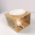 thumbnail image 3 of Ceramic Tea Light Candle Holder, Wooden Essential Oil Burner Candle meltinginging Diffuser for Room Bedroom Home Decor , Seaweed Pattern, 3 of 8