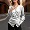 thumbnail image 4 of Womens Soft Satin Silk Button Down Shirts for Women Silky Long Sleeve Work Shirt Dressy Blouses Tops Gray XL(XL), 4 of 9