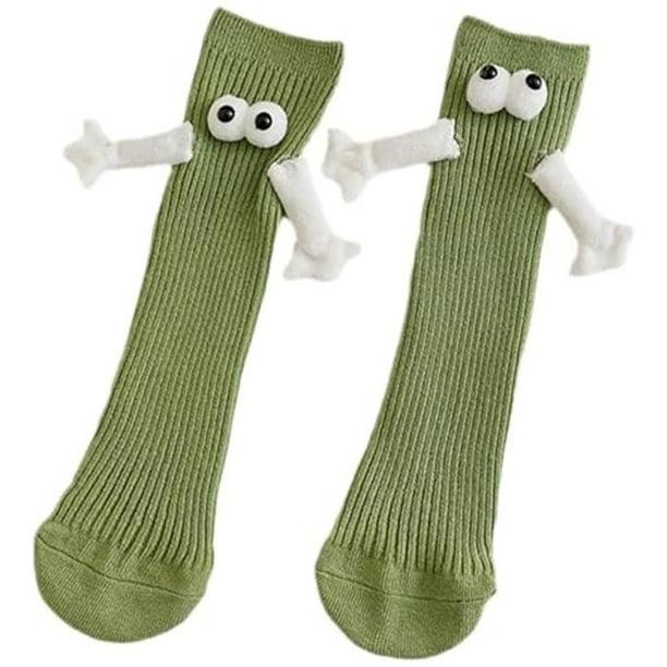 2 pares de calcetines tomados de la mano, divertidos ojos grandes 3D mano en mano muñeca calcetines de succión magnéticos para niños niñas, amigos hermanas regalo