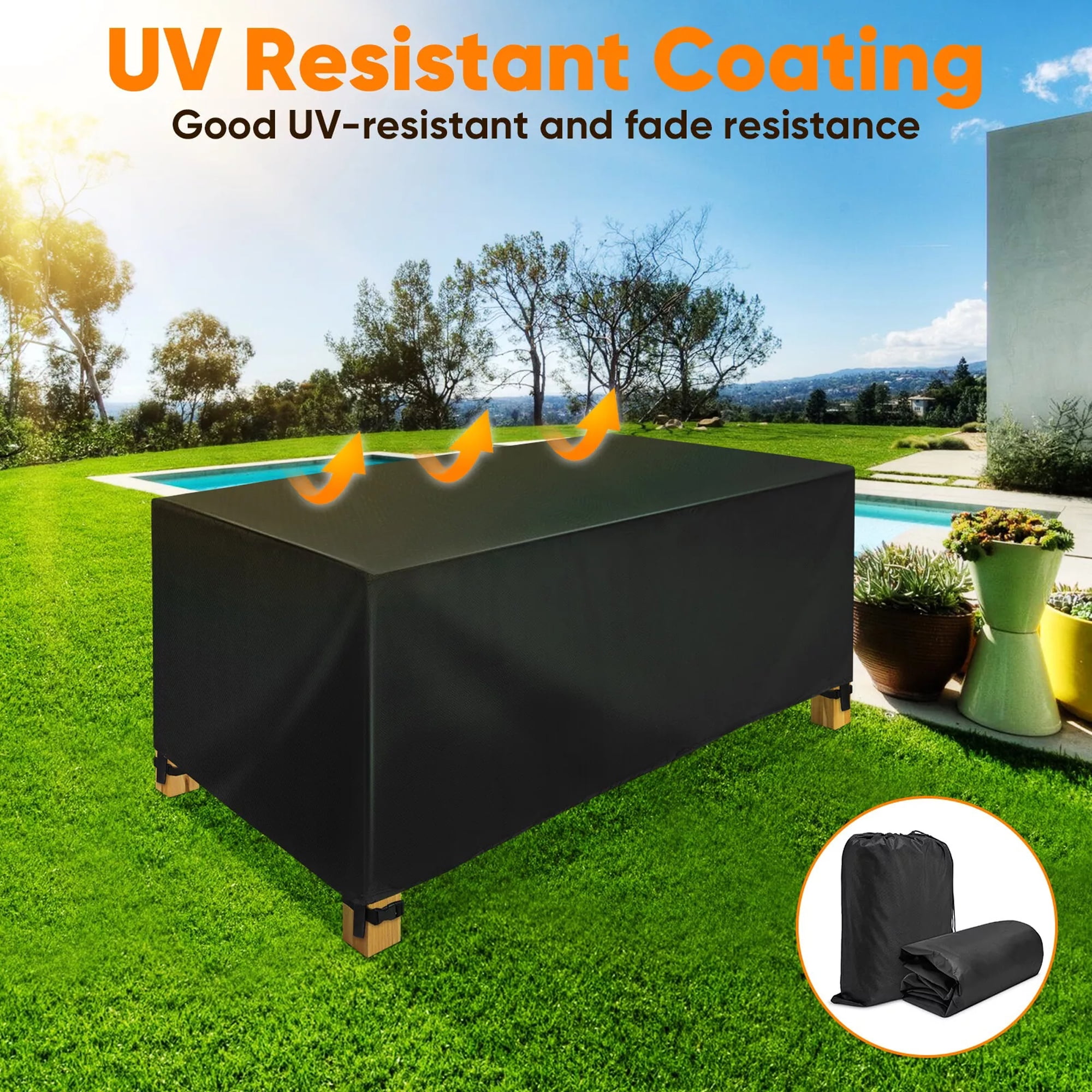 SHELTUSE Patio Furniture Covers Waterproof 95L x 49W x 35H inches Outdoor Furniture Cover Extra Large Patio Set Table Covers Rectangular with 4 Windproof Buckles, Black