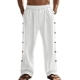 thumbnail image 2 of TANBOM Men's Wide-Leg Straight Casual Pants Drawstring Side Buttons White 1-Pack 2XL, 2 of 4