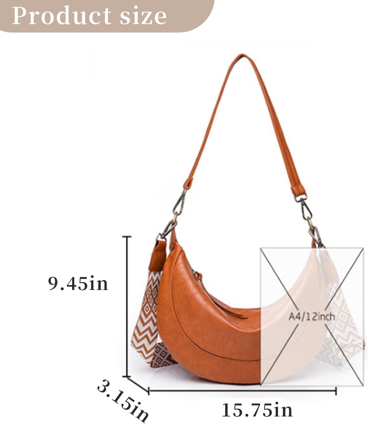 HMSHA Crescent Shoulder Bags for Women Trendy Crossbody Purse Vegan Leather Handbag with Wide Strap for Travel